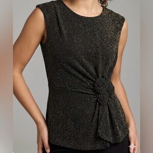 Connected Apparel Women S Black Gold Metallic Rosette Sleeveless Top Slinky